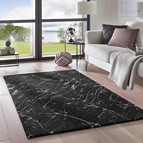 Taracarpet Teppich Supersoft Kurzflor-Teppich Valetta Marmor Blitz modern marmoriert waschbar für Wohnzimmer Schlafzimmer Jugendzimmer Badezimmer aus Polyester schwarz-weiß 200x290 cm