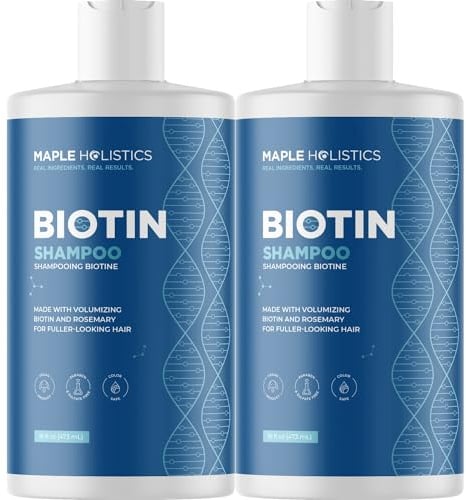 Maple Holistics Biotin Volumen-Shampoo für dünner werdendes Haar, Shampoo für feines Haar, mit Rosmarin-Argan und ätherischen Ölen für die Haarpflege, veganes Shampoo S
