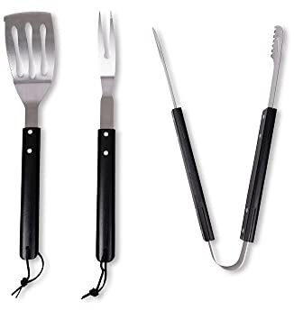 Sagaform 3-teiliges Grillbesteck aus Edelstahl mit Holzgriff in der Farbe Silber/Schwarz, 47x38x20cm, 5018181