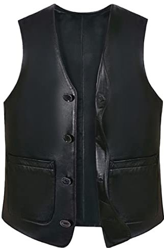 Herren Schaffell Weste Herbstanzug Business Casual Einreihige Lederweste Schaffell Schwarz XXL
