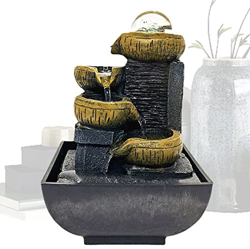 Wasserfallbrunnen,Wohnzimmer Schreibtisch Brunnendekoration,Zimmerbrunnen Tischbrunnen mit Rollender Kugel,Polyresin Springbrunnen,Wohlfühlbrunnen für Zuhause und Büro,Home Feng Shui Dekoration