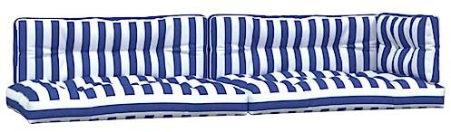 vidaXL Palettenkissen 5 TLG., Kissen für Gartenmöbel Hocker Sofa, Wasserabweisendes Sofakissen, Sitzkissen Palettenpolster, Blau Weiß Gestreift Stoff