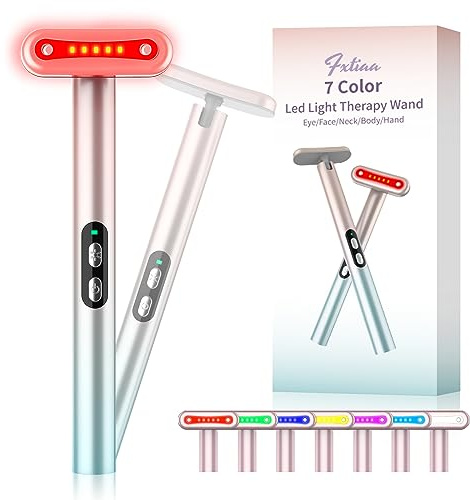Fxtiaa Led-Light-Therapy-Wand, 7 Colors Photon Blue & Red Light Eye Beauty Tool Red Light Therapy for Face and Neck Skincare Wand Led Facial Equipment Skin Rejuvenation,Home