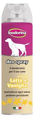 Inodorina, Deo Spray, Deodorante per Cani, con Azione Rinfrescante e Igienizzante, Neutralizza i Cattivi Odori e Protegge Il Pelo, Ideale Dopo la Toelettatura, Profumazione Latte Vaniglia, 600ml
