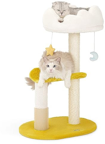 Happi N Pets Cloud Cat Tree, 80CM Multi-Level Cat Tree Tower with Scratching Posts, Viewing Perch, Removable & Washable Cushions, Cat Self Groomer with Dangling Toy, Stable Cat Stand