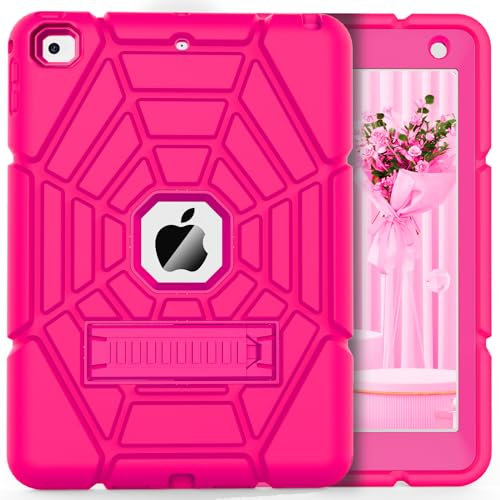 Grifobes for iPad 6th/5th Generation Cases 2018/2017, for iPad Air 2 Case 2014 9.7 inch, Heavy Duty Shockproof Rugged Protective i Pad 5 6 Gen 9.7 Case with Stand for Girls (Hot Pink)