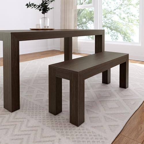 Maxwood Furniture Esssitzbank, Massivholz-Eingangssitzbank, Holzsitzbank für den Außenbereich, moderne Esssitzbank für die Küche, Esszimmer, Heimbüro, einfache Montage, Walnuss drahtgebürstet, 1245 mm