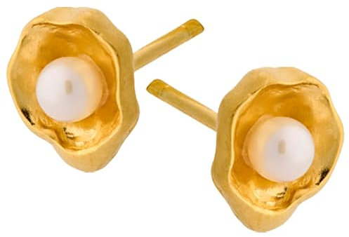 Pernille Corydon Ohrstecker Damen Gold Hidden Pearl Earsticks - 0.8 cm/Perlen Ohrringe Silber 925 18k Vergoldet klein mit Süsswasserperle - E448g