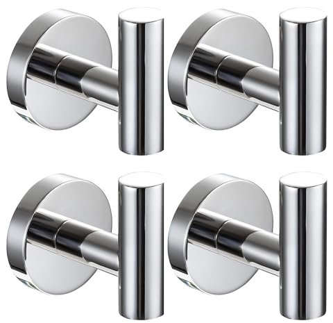 QNIIAED 4 Pcs Bathroom Towel Hook,Screw in Metal Coat Robe Hook SUS 304 Stainless Steel Heavy Duty Wall Door Hanger for Bathroom Kitchen Garage Home Hotel Office(Chrome)