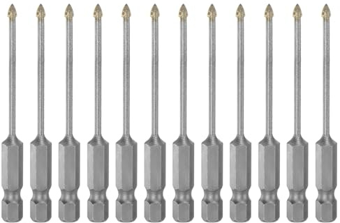sourcing map 12Pcs Forets de Maçonnerie en Béton Foret Triangulaire Argent | 3mm (1/8) avec Pointe en Carbure de Tungstène, pour Carrelage Brique Verre