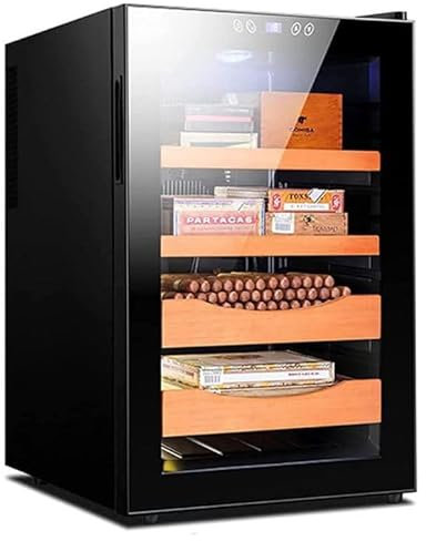 Elektrischer Zigarren-Humidor-Kühler, 70 L Zigarren-Humidor-Schrankbox, intelligenter elektronischer Zigarrenschrank, mit abnehmbarem Zedernholzregal,Black-1cigarbasket+3boxracks