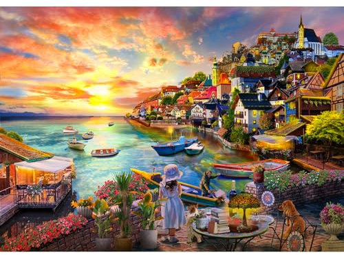 HUADADA Puzzle 1000 Teile für Erwachsene und Kinder Ab 14 Jahren - Impossible Puzzle-Geschenk, Clevere Rätsel, Farbenfrohes Motiv Mit Mädchen Am Meer