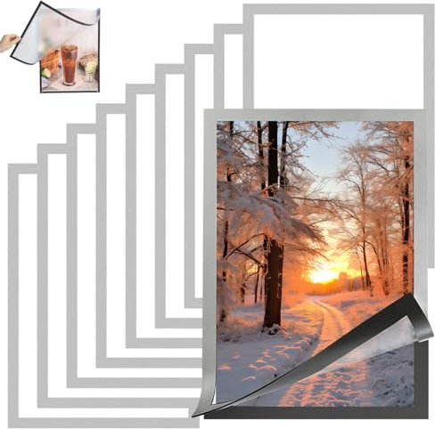 EXIN DEHCEN 10 Pièces Cadre Magnetique Mural, Auto-Adhésif Cadre Photo Magnetique, Cadre Magnétique A4, Transparent Affichage Étanche, Porte Affiche Magnetique pour Signe, Licence, Photos, Document