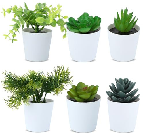 COEMA Set of 6 Artificial Plants, Mini Fake Plant Bonsai, Indoor Artificial Succulents Plants for Indoors, Bedroom Modern Living Room Balcony Room Window Sill Decoration Fake Plants, HL516065