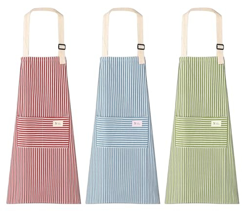 Hwtcjx 3 Piezas Delantal Antiincrustante y Ajustable, Delantal de Cocina, Mandiles con 2 Bolsillos para Cocinar y Hornear para Mujeres, Hombre y Pareja
