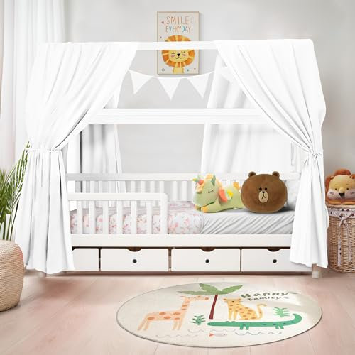 iLuane Hausbett Himmel aus 100% Baumwolle Musselin – Stoffhimmel Deko mit Schleifen – Betthimmel für Hausbett – Vorhang aus Musselin Stoff – Himmel Dekoration in 6 Farben & 4 Größen