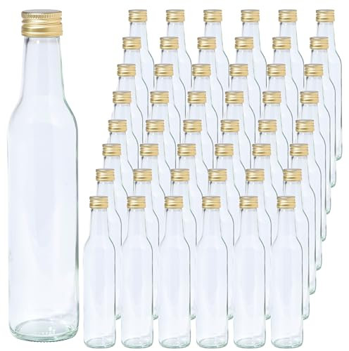 Vitrea 48 leere Glasflaschen 250ml Schraubverschluss Gold - kleine Flaschen zum Befüllen mit Deckel - für Saft, Getränke, Likör, Öl, Saucen - 48 Stück, PP28, Cool