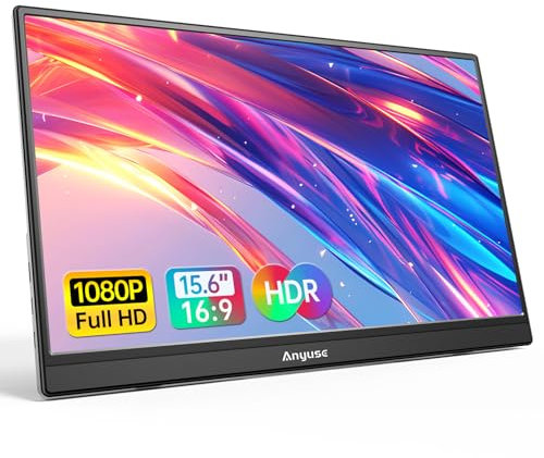 Anyuse Monitor portatile da 15,6 pollici 1080p USB-C HDMI ultra-sottile monitor da viaggio con cavalletto, per laptop, PC, Mac, Phone, PS, Xbox, Swich IPS ultra-sottile Zero Frame Gaming