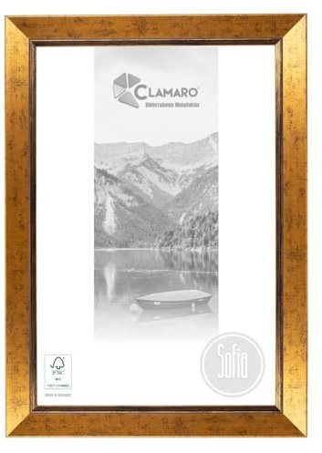 CLAMARO 'SOFIA' Bilderrahmen Antik 40x50 Massivholz | Gold | 50 mm breite Shabby Chic Vintage Barock Leiste | Holzrahmen inkl. Acrylglas, Rückwand, Metall Aufhänger