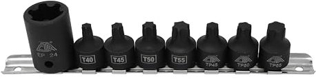 CTA Tools 9368 Pickup Truck Bed Bolt Socket/Bit Set, 8-teiliges Torx-Bit-Steckschlüssel-Set, inklusive Größen T40, T45, T50, TP45, TP50, TP55 und EP24, ideal für Ford ab 2017