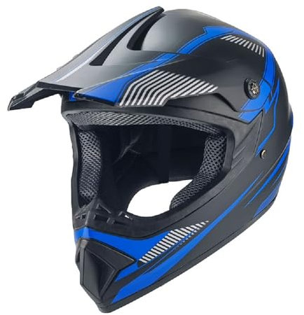 Kinder Crosshelm Shadow of Blue AHP schwarz blau – Motorradhelm für Kinder, ABS-Schale, robuster Kinderhelm für Downhill, Quad und Motocross (XS)