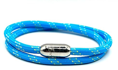 KAROO EARTH JEWELLERY Rope Bracelet | Unisex Braided Paracord Nautical Double Wrap Bracelet with strong Magnetic Clasp | Waterproof surfer bracelet (Medium Wrist (18-20cm), Pale Blue Silver Clasp)