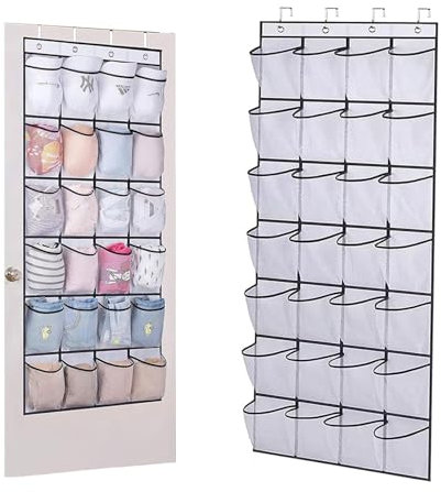 QXCFTW Over Door Storage, Hanging Storage Organiser, 24 Large Mesh Bags, Durable and Breathable, Storing Various Shoe, Small Items Like Keys, Wallets, And Sunglasses (White)