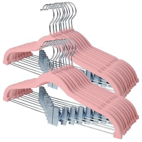 Stormix Cintres pour Pantalons, Lot de 24 Cintres pour Jupes Vevlt avec Pinces, Cintres Antidérapants, Cintres Robustes pour Shorts, Pantalons, Jupes, Robes, Vestes, Manteaux Rose