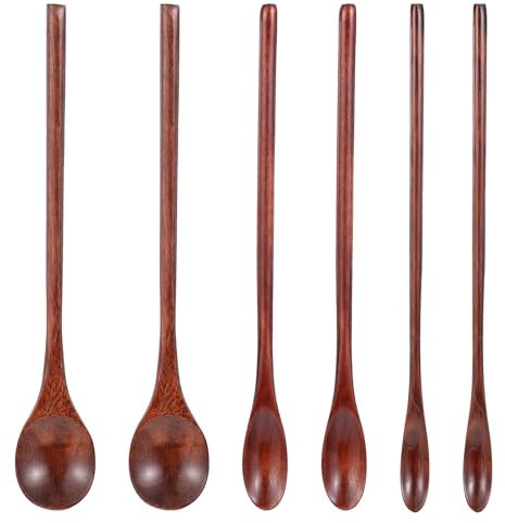 Cucchiai da miele in legno, 6 pezzi, 20 cm, con manico lungo, fatti a mano, cucchiaini da caffè, cucchiaini da tè, utensili da cucina per dessert, torte, gelato, caffè, mescolare, mangiare, cucinare