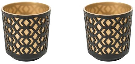 Stolmet AZTEK Plant Pot Set - Geometric Design Ø14cm x H15cm, Premium Quality, Recyclable Material, Indoor Decorative Pots - Set of 2 or 3 (2, Black + Gold)