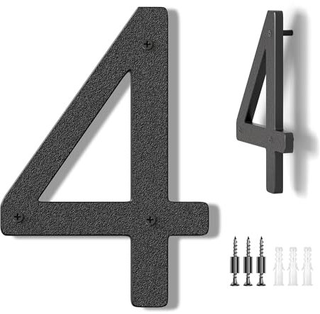 House Numbers Large Door Number 10 inch/25 cm - Modern House Numbers Black Plastic Exterior Front Door Numbers 4