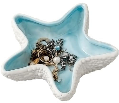 SANTUO Starfish Trinket Dish, Ceramic Key Bowl Ocean Decorative Jewellery Dish Ring Dish for Key Tray New Home Gifts Storage of Small Objects