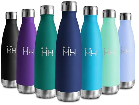 Botella Termica 500ml, Garrafa Termica sin BPA, Cantimplora Acero Inoxidable Reutilizable con Doble Pared, A Prueba de Fugas, Termo Agua para Escuela, Oficina, Deporte, Gimnasio, Viajes, Niños