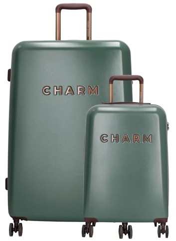 Charm London Capetown Kofferset - Reise Koffer mit Rollen Hartschale - Handgepäck Koffer Leicht & Rollkoffer Groß - TSA Schloss Kabinenkoffer Set - Dunkelgrün