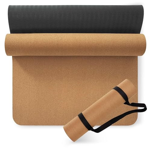 Yogamatte aus Kork, extra dick, 6,3 x 183 x 66 cm, rutschfeste Yogamatte aus Kork und TPE, schweißfest, umweltfreundlich, ideal für Hot Yoga und Workout