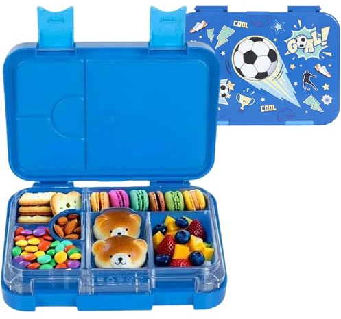 PinkSheep Brotdose Kinder 800ml Bento Lunch Boxen, BPA-freie leckagesichere Kinder Lebensmittelbehälter mit 6 Fächern, zurück zu Schulschülern Daycare Lunches/Snack Container, Tritan (Fußball)