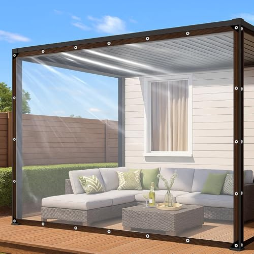 1 Stück YceLon Transparente Plane mit Ösen – wasserdichte Abdeckplane 2x3m, Durchsichtige Tarp für Gewächshaus, Balkon Regenschutz, Outdoor Vorhang Wetterfest mit 5m Bindeseil