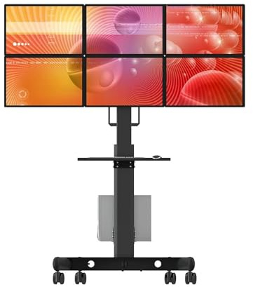 6 Screen Stand,Floor Mobile Cart with Keyboard and Host Bracket Adjustable Heavy-duty Monitor Arm,for17-24and24-30 Monitors Monitors Arm(24-30)