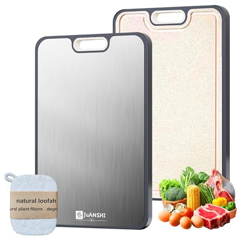 JUANSHI® Titanium Chopping Board for Kitchen, 2-in-1 Cutting Board Double Sided, Food Grade Pure Titanium and Wheat Straw PP, Durable and Easy to Clean 14''x9'' (15x10 inches)