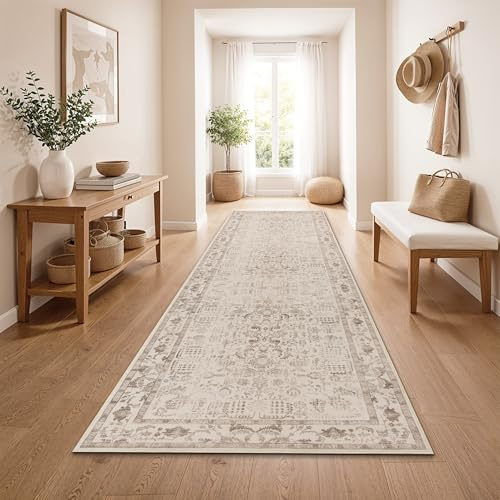 Paco Home Vintage Teppich Läufer Flur Waschbar & rutschfest, pflegeleicht, modernes Retro Design im Boho Stil, Beige 4, 80x300 cm