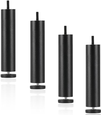 KINHARD 4 Pièces Pieds de Meubles Noir, 20 cm | Réglable en Hauteur 0-8 mm, Pour Canapés, Bureaux, Armoires, Placards