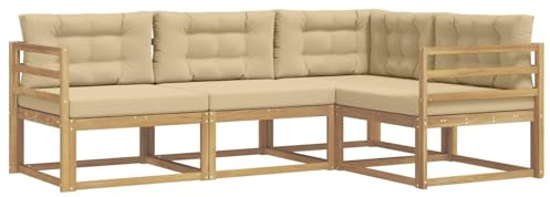 vidaXL Outdoor-Sofagarnitur mit Kissen 3 pcs Weiß und Beige Polyester, Anpassbare Gartenmöbel, modernes Patio-Sofa, gemütliche Sitzgruppe, wetterfest und robust