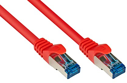 Good Connections Cat.6A Ethernet LAN Patchkabel mit Rastnasenschutz RNS, S/FTP, PiMF, halogenfrei, 500MHz, OFC, 10-Gigabit-fähig (10/100/1000/10000-Base-T Ethernet Netzwerke) - z.B. für Patchpanel, Switch, Router, Modem - rot, 1,5m