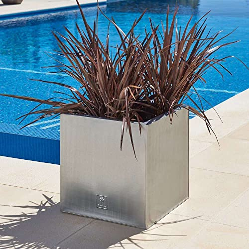 Primrose Zinc Galvanised Silver Cube Planter Pot 60cm (23.6in)