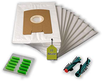 eVendix Filterset kompatibel mit Vorwerk Tiger, Kobold VT 260: 10 Staubsaugerbeutel, ähnlich FP 260 + 2 Rundbürsten EB 360, 370 (1 Paar) + 10 Duftstäbchen