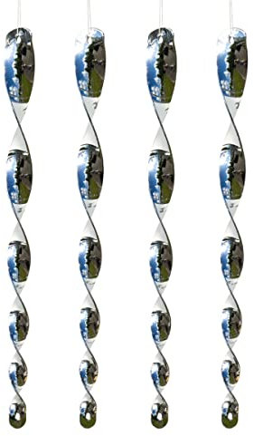 CIM Kunstoff Windspiel zur Vogelabwehr - Pirouette 29cm Silber 4er - Pirouette Windspirale - Vogelschreck wetterfest und lichtreflektierend - inkl. Aufhängung