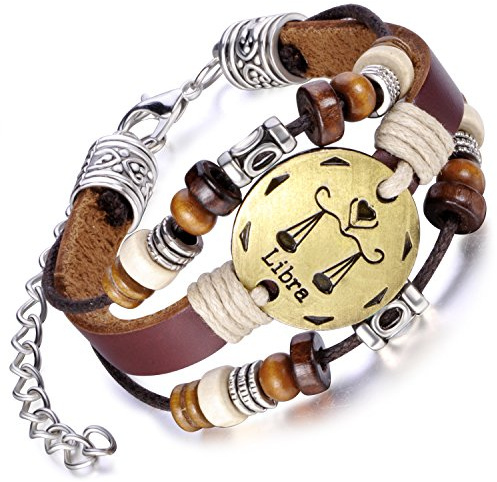 Feilok Elegant 12 Sternbild Unisex Verstellbar Armbänder Armband Legierung Leder Beads Seil Armkette Armreif, Farbe: Braun