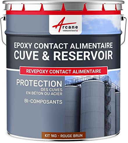 ARCANE INDUSTRIES Peinture Alimentaire, cuve, béton ou Acier, Contenant des Aliments : Revepoxy Stockage Alimentaire - 1 kg Rouge Brun - Ral 3011