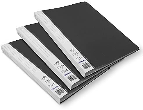 3A Lot de 3 Protèges Documents A4, 120 Vues, 60 Pochettes transparentes grainées, Couverture Premium en Polypropylène Opaque, Tranche personnalisable, Noir