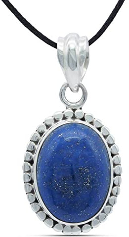 mantraroma Kettenanhänger 925 Silber Lapis Lazuli blauer Stein Edelstein Kettenanhänger Damen Sterling Silber Halskette Anhänger Geschenk (MAH-123-06)